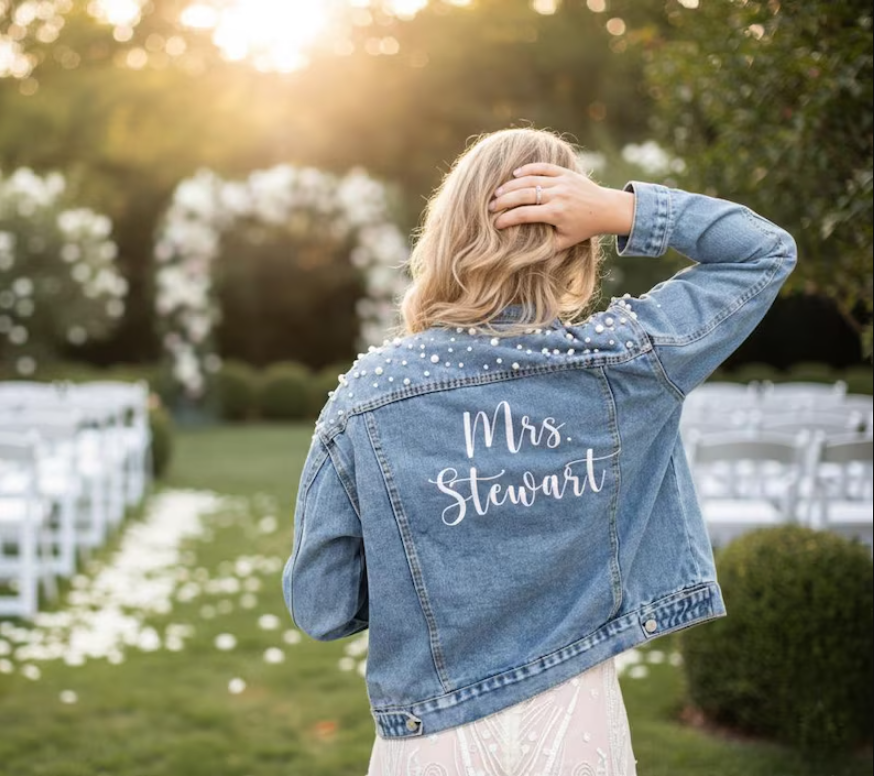 Winter Clothing Design - Custom Embroidered Bride Denim Jacket, Bride