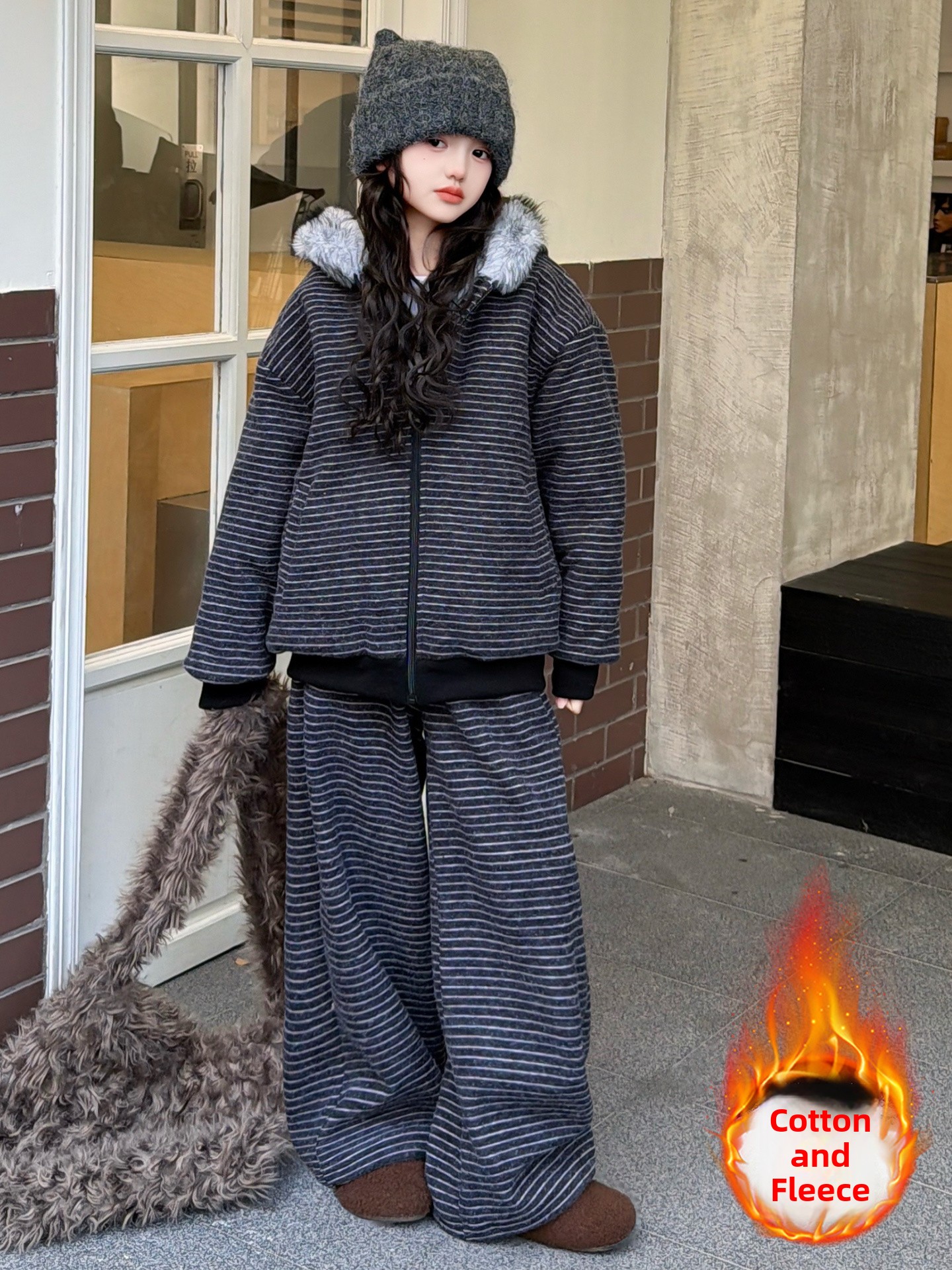 Winter Under Clothing - Thiened Fce Children's Outfit Striped Jaet
