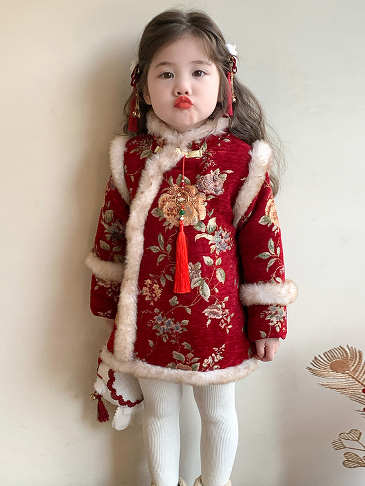 Winter Under Clothing - Girls' Winter Floral Print Dress Fleece