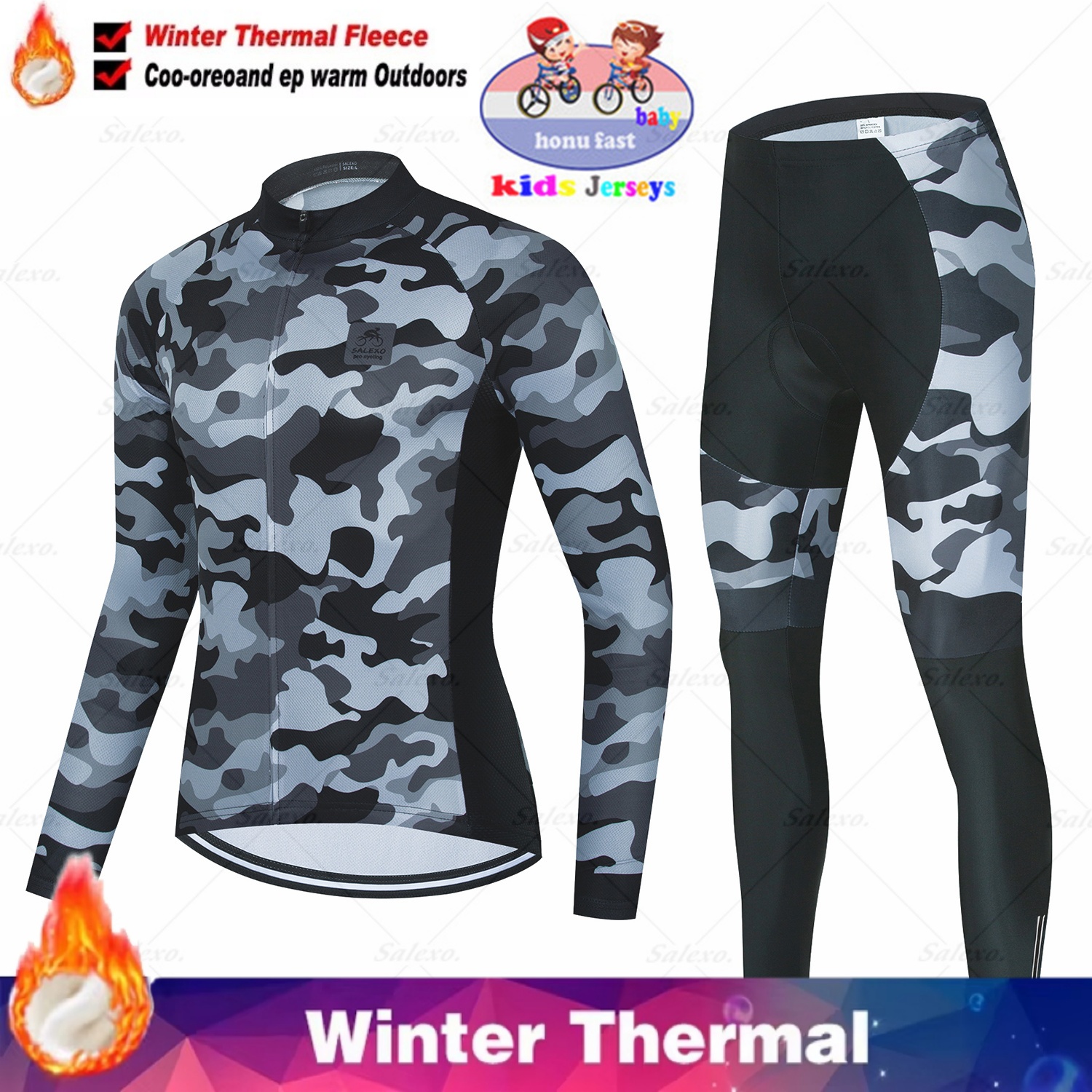 Winter Kids Cycling Jersey Set - Winter Clothing Kids Sale บทวิจารณ์และราคา