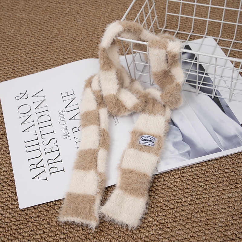 Y2k Striped Plush Narrow Long  - Winter Clothing Outdoor บทวิจารณ์และราคา
